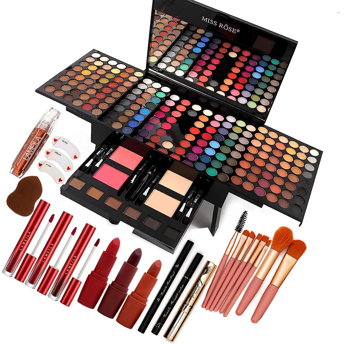 UNIFULL 190 Colors Pallet with retractable compartments for organized travel makeup