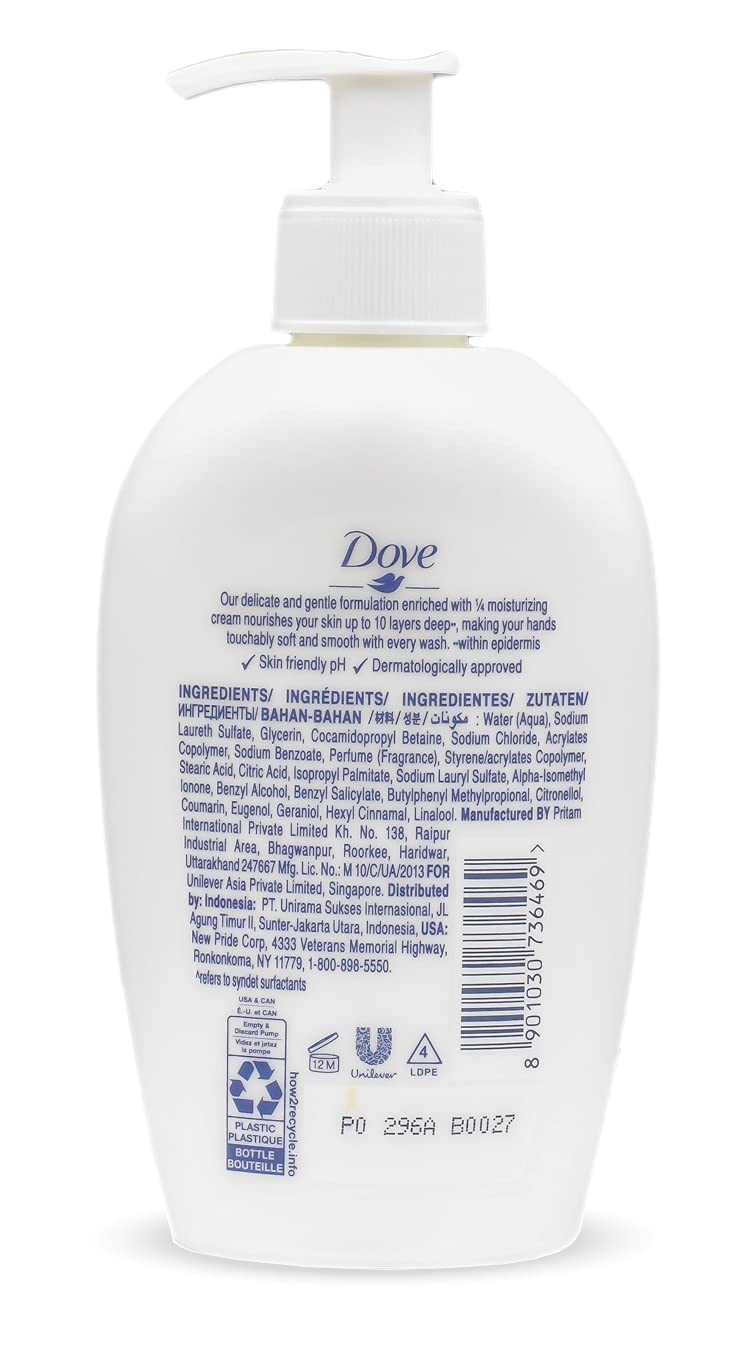 Dove Nourishing Hand Wash Cucumber Green Tea label indicating all skin types