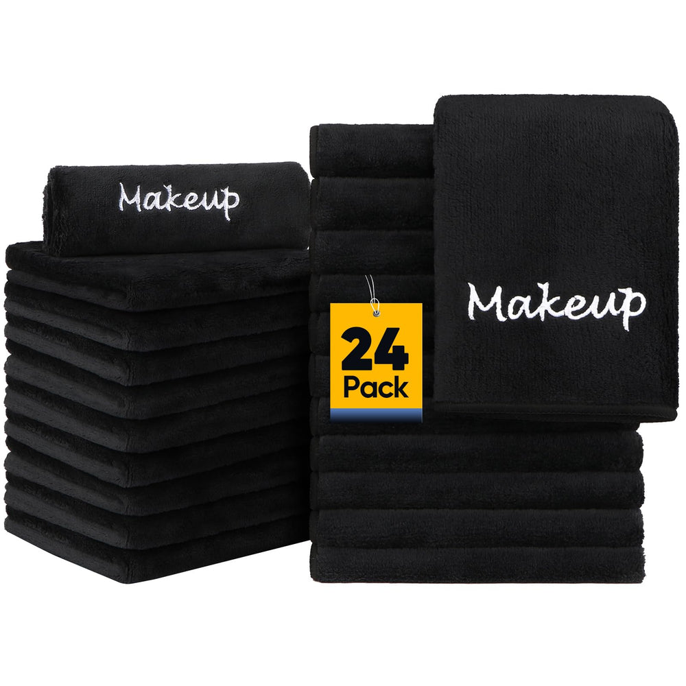 UNIMADE makeup remover cloths 24-pack front view, quick-drying black towels for busy salons.