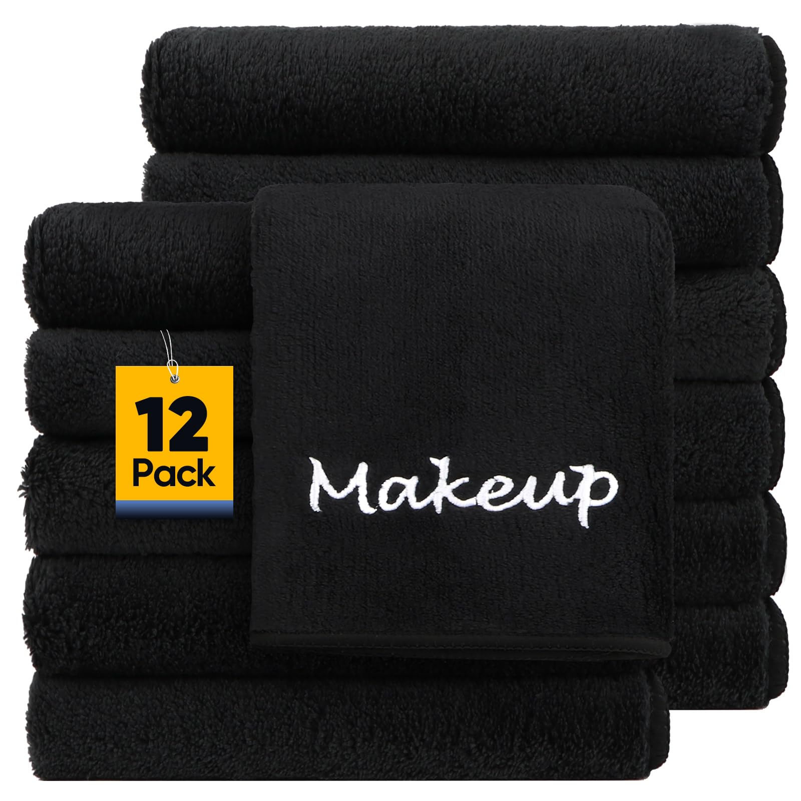 UNIMADE makeup remover cloth pack 12 black closeup highlights quick dry coral fleece.