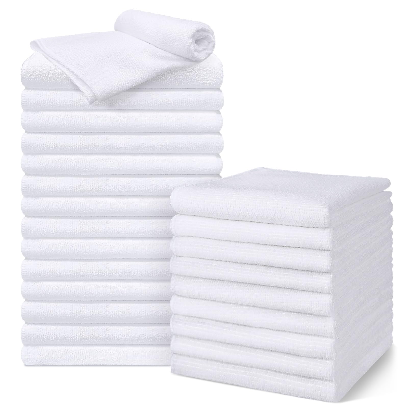 UNIMADE salon towels 24-pack tabletop display showcases premium microfiber for quick drying.