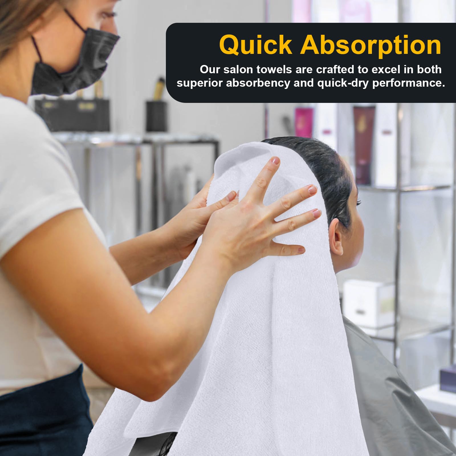 UNIMADE hair-drying use shows towels ideal for rapid towel-drying after styling.