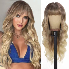 UNNYMGER blonde wig bangs 26in ombre for festival-ready look