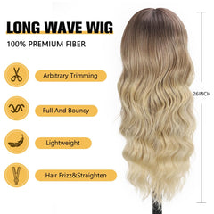 UNNYMGER long curly wig bangs ombre brown root versatile styling