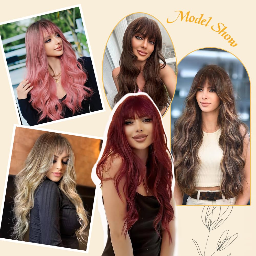 UNNYMGER ombre bangs long wig provides natural-looking volume