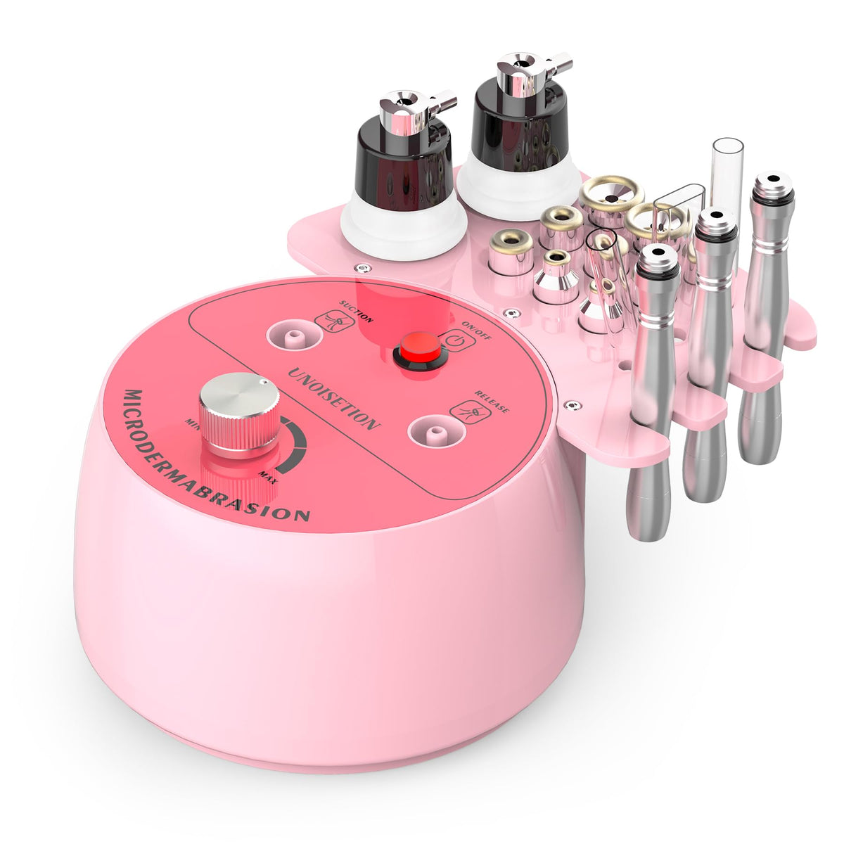 UNOISETION diamond tip close-up for precise forehead exfoliation and pore cleansing.