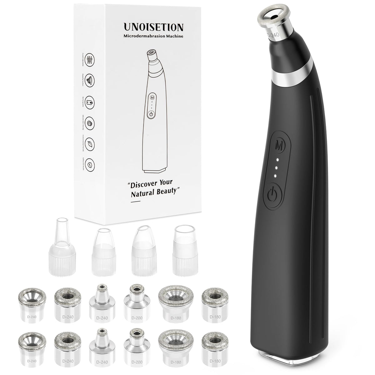 UNOISETION Diamond tips 12 close-up shows precision exfoliation for vibrant skin.