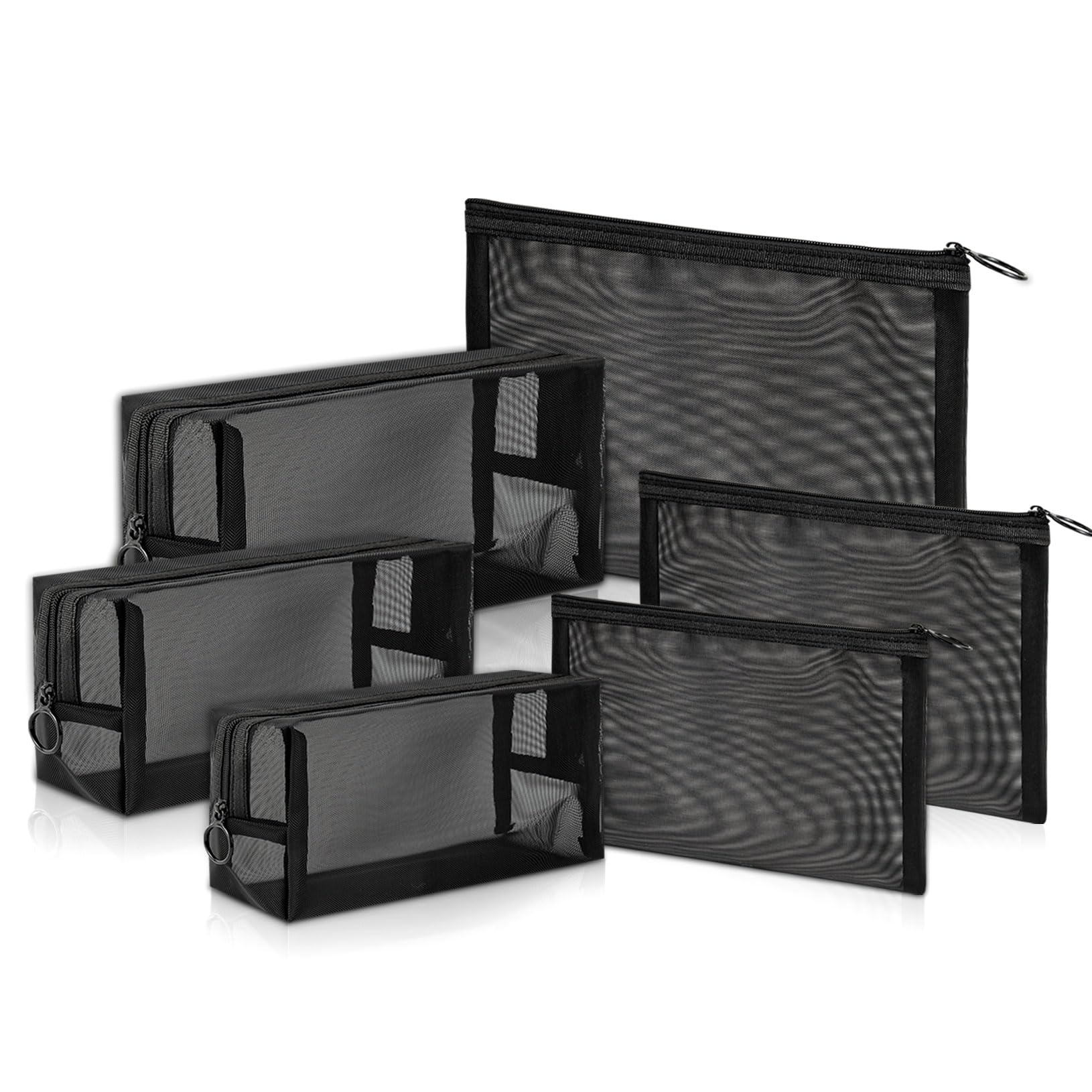 Unoutur mesh cosmetic bag set, six pieces, transparent design for organized travel access