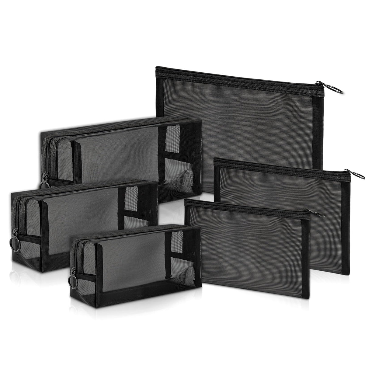 Unoutur mesh cosmetic bag set, six pieces, transparent design for organized travel access