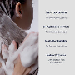 UNOVE Deep Damage Repair Shampoo hair close-up reveals glossy, healthier-looking strands.