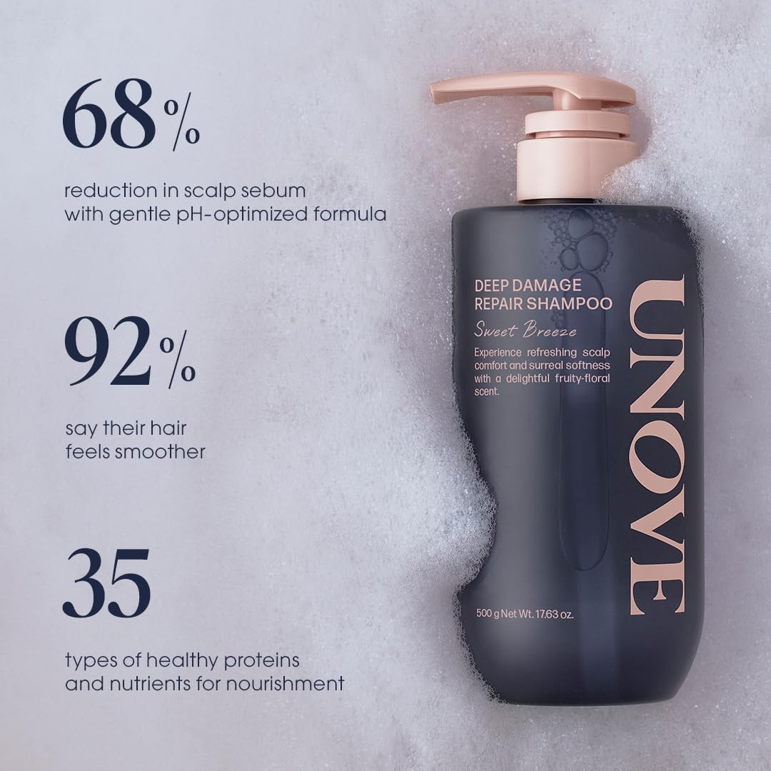 UNOVE Deep Damage Repair Shampoo lather showcases rich cleansing without stripping moisture.