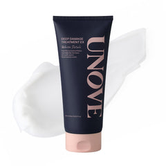UNOVE Deep Damage Treatment Ex bottle closeup highlighting keratin-rich formula for stronger hair