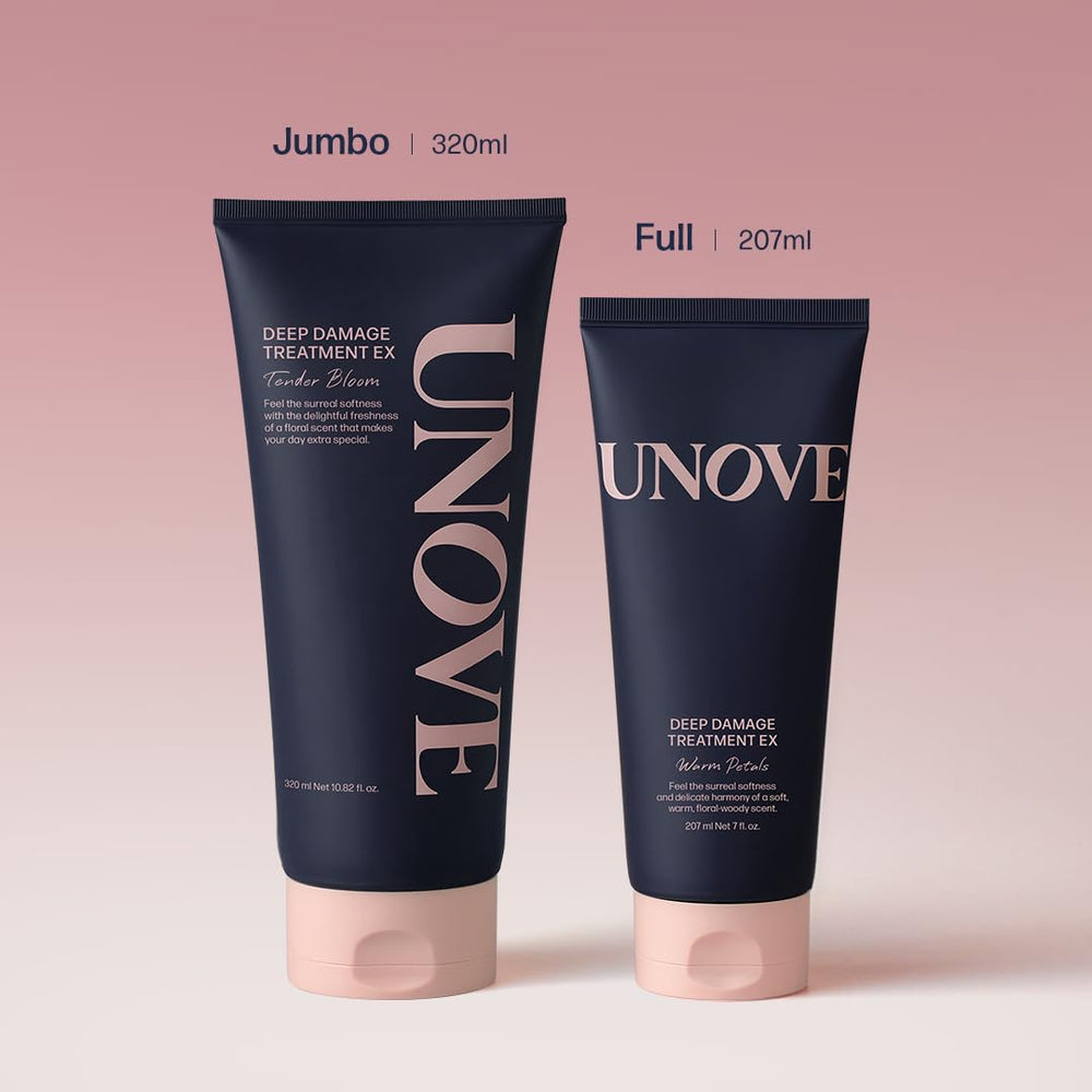 UNOVE Deep Damage Treatment Ex ingredient panel emphasizes Keratin-PF and nourishing nutrients