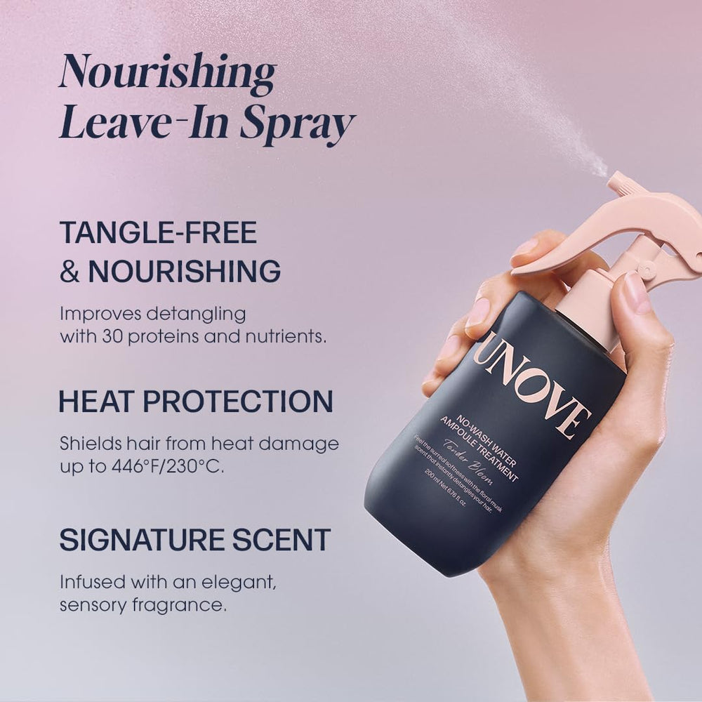UNOVE spray application shows quick, even mist for fast, mess-free daily use.