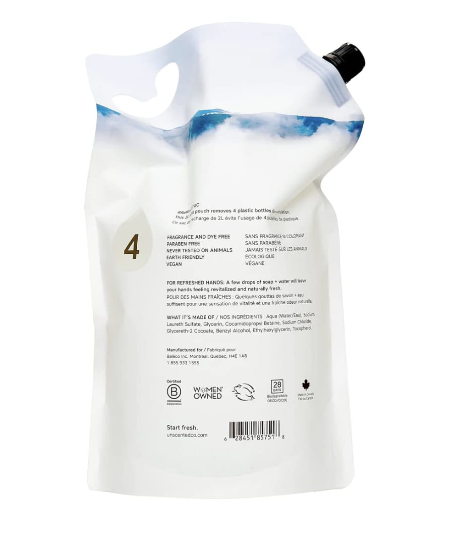 The Unscented Company hand soap refill features plant-based ingredients for gentle cleansing.