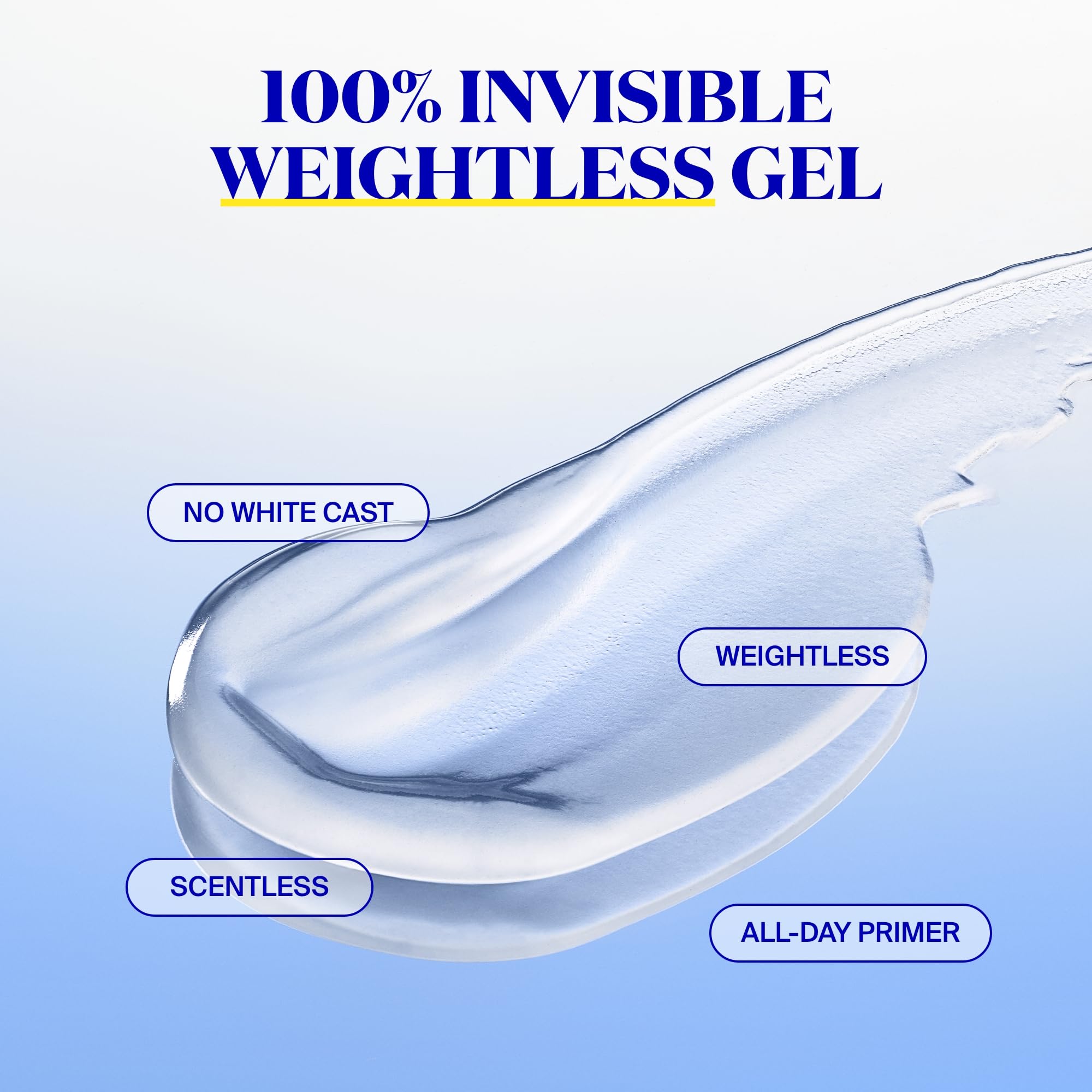 Unseen Sunscreen bottle cap closeup shows scentless, weightless formula.
