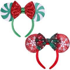 UNSPAZ Christmas Mouse Ears 2pc front view with sequins and festive colors, perfect for party photos