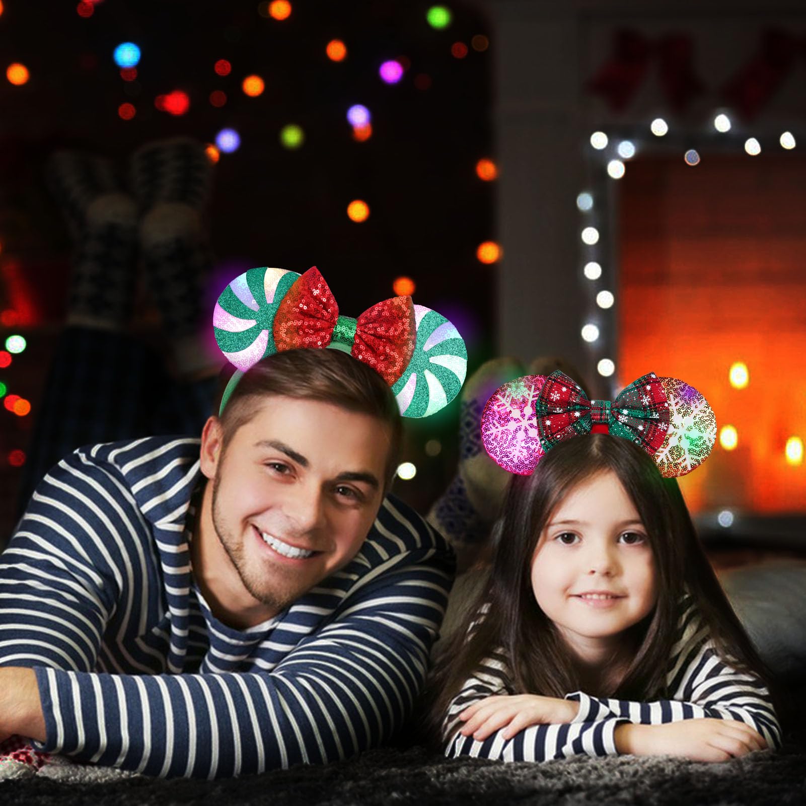 UNSPAZ Christmas Mouse Ears 2pc one-size-fits-all fit for kids and adults during festivities