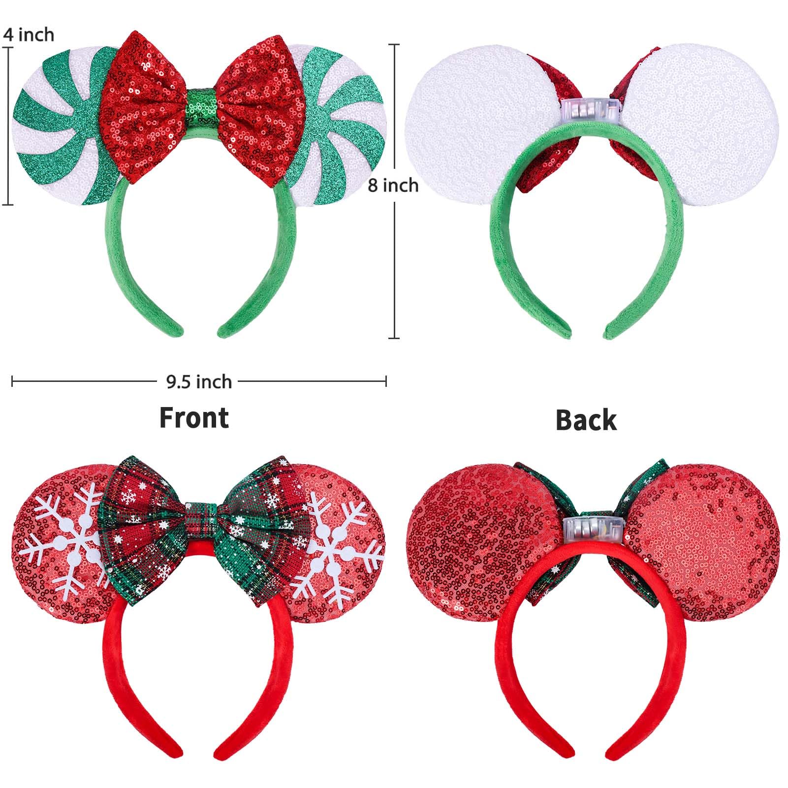 UNSPAZ Christmas Mouse Ears 2pc worn-on-head setup for park trips and party photos