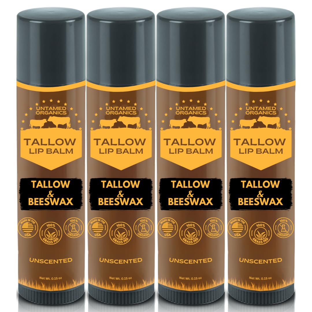 Untamed Organics Pure Tallow Lip Balm 4-pack packshot for daily lip care.