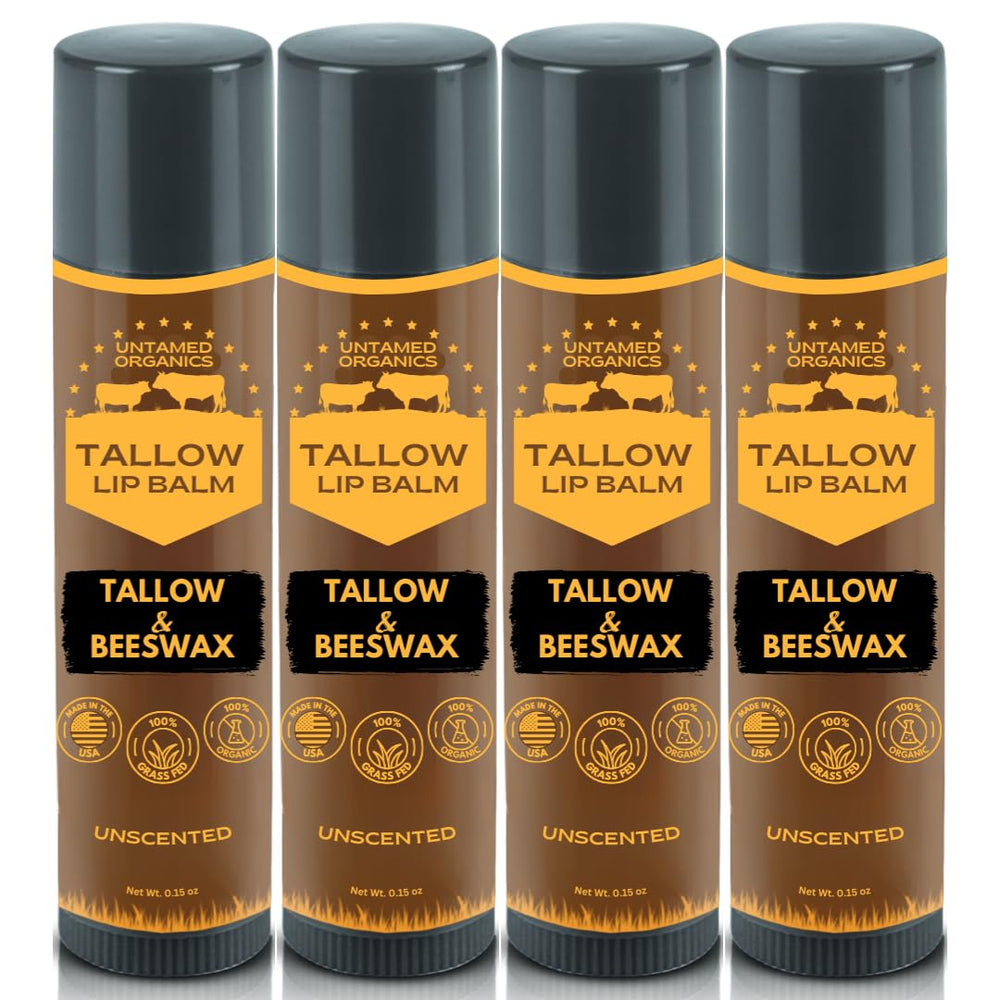 Untamed Organics Pure Tallow Lip Balm 4-pack packshot for daily lip care.