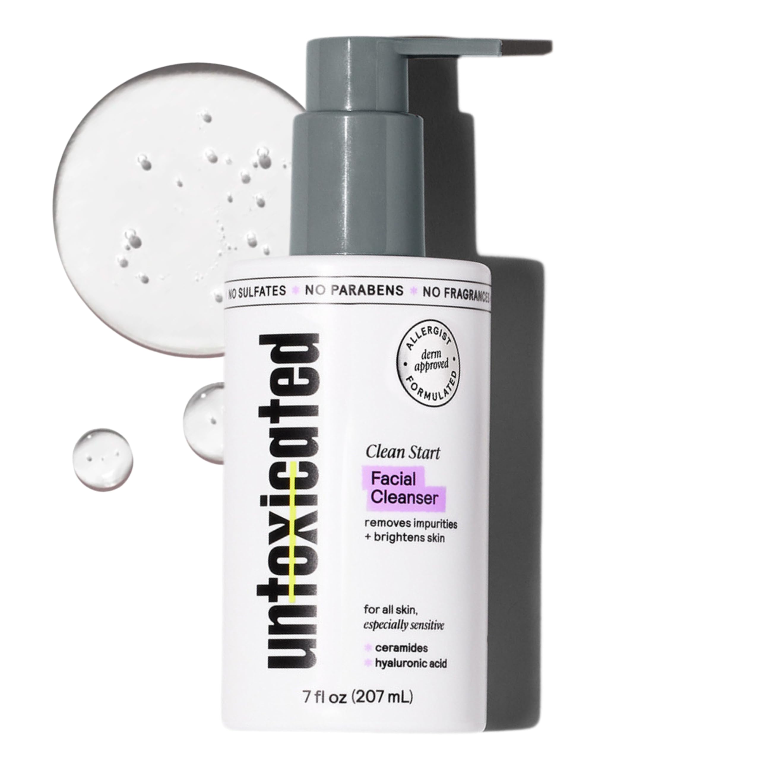 Untoxicated Face Wash bottle-pump demonstrates gentle cleansing for sensitive skin.
