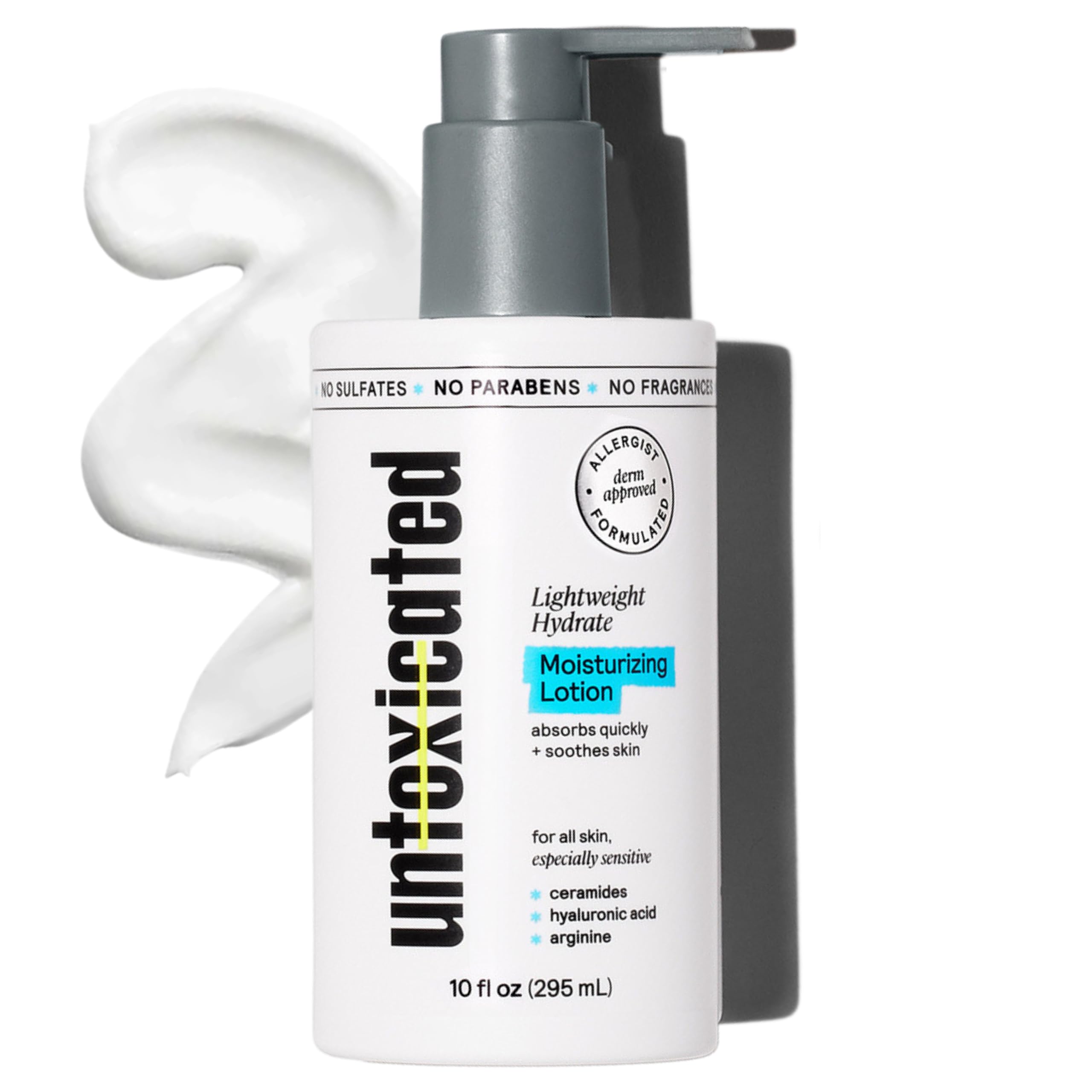 Untoxicated Moisturizing Lotion bottle demonstrates fragrance-free hydration for sensitive skin.