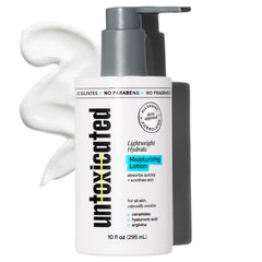 Untoxicated Moisturizing Lotion bottle demonstrates fragrance-free hydration for sensitive skin.
