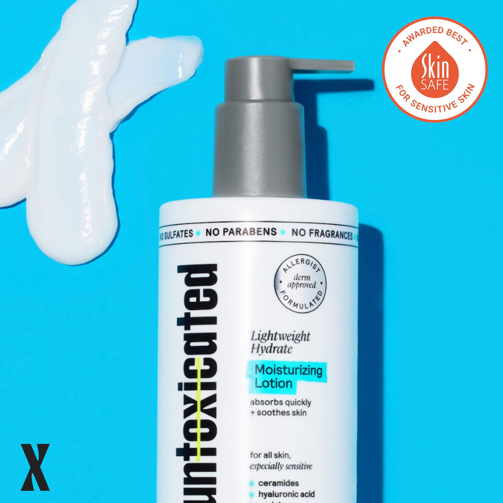 Untoxicated Moisturizing Lotion ceramides closeup emphasizes barrier-supporting ingredients for sensitive skin.
