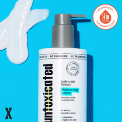 Untoxicated Moisturizing Lotion ceramides closeup emphasizes barrier-supporting ingredients for sensitive skin.