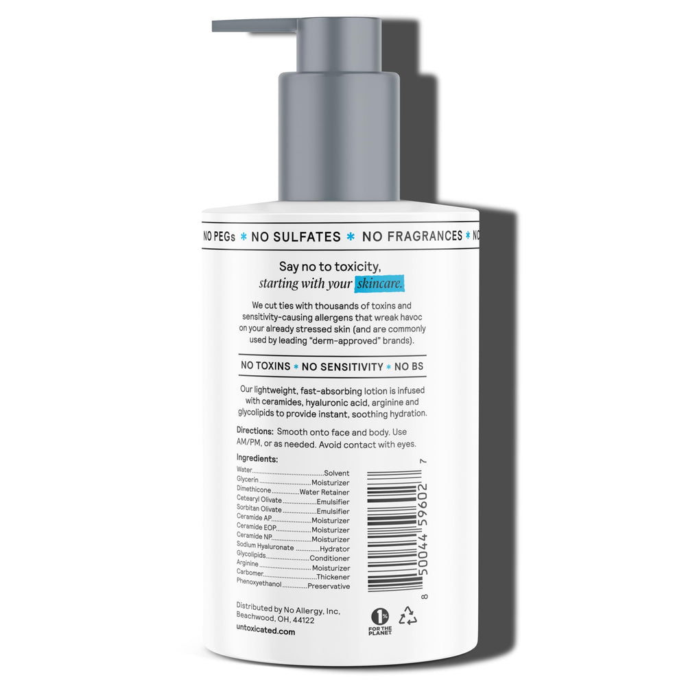 Untoxicated Moisturizing Lotion closeup texture highlights creamy, non-greasy feel ideal for daily use.