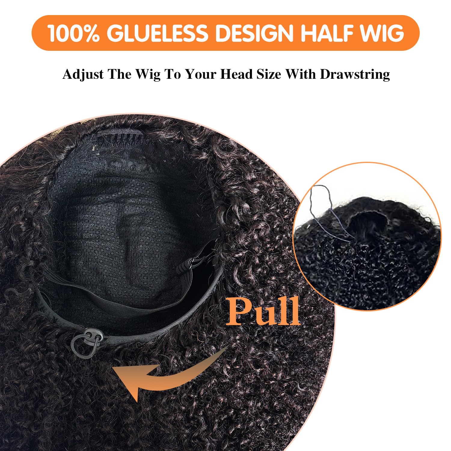 Unvizossa half wig glueless cap with anti-slip stays secure.
