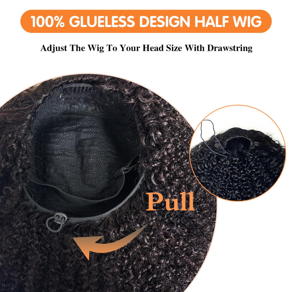 Unvizossa half wig glueless cap with anti-slip stays secure.