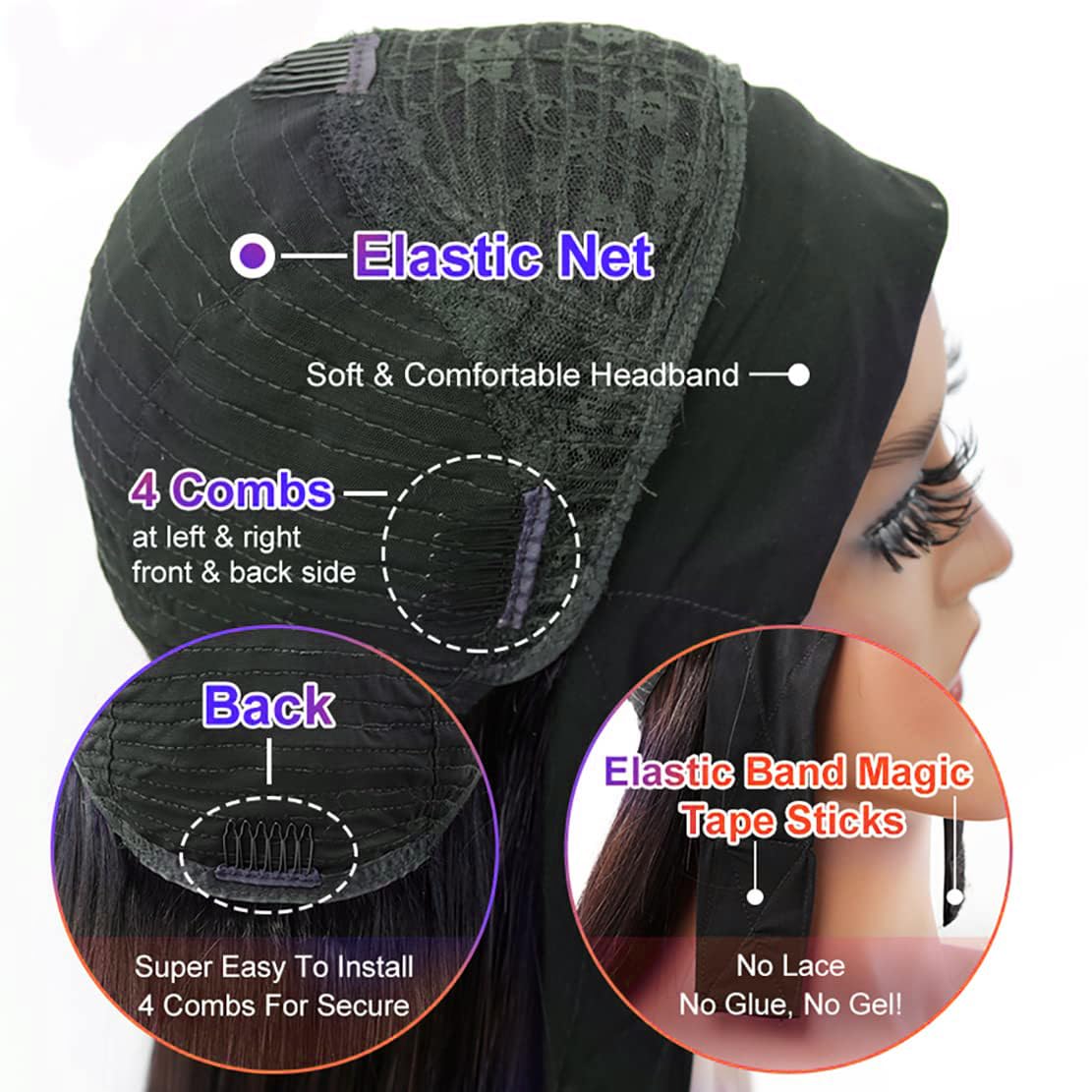 Unvizossa headband wig straight 18in side view demonstrates lightweight daily wear