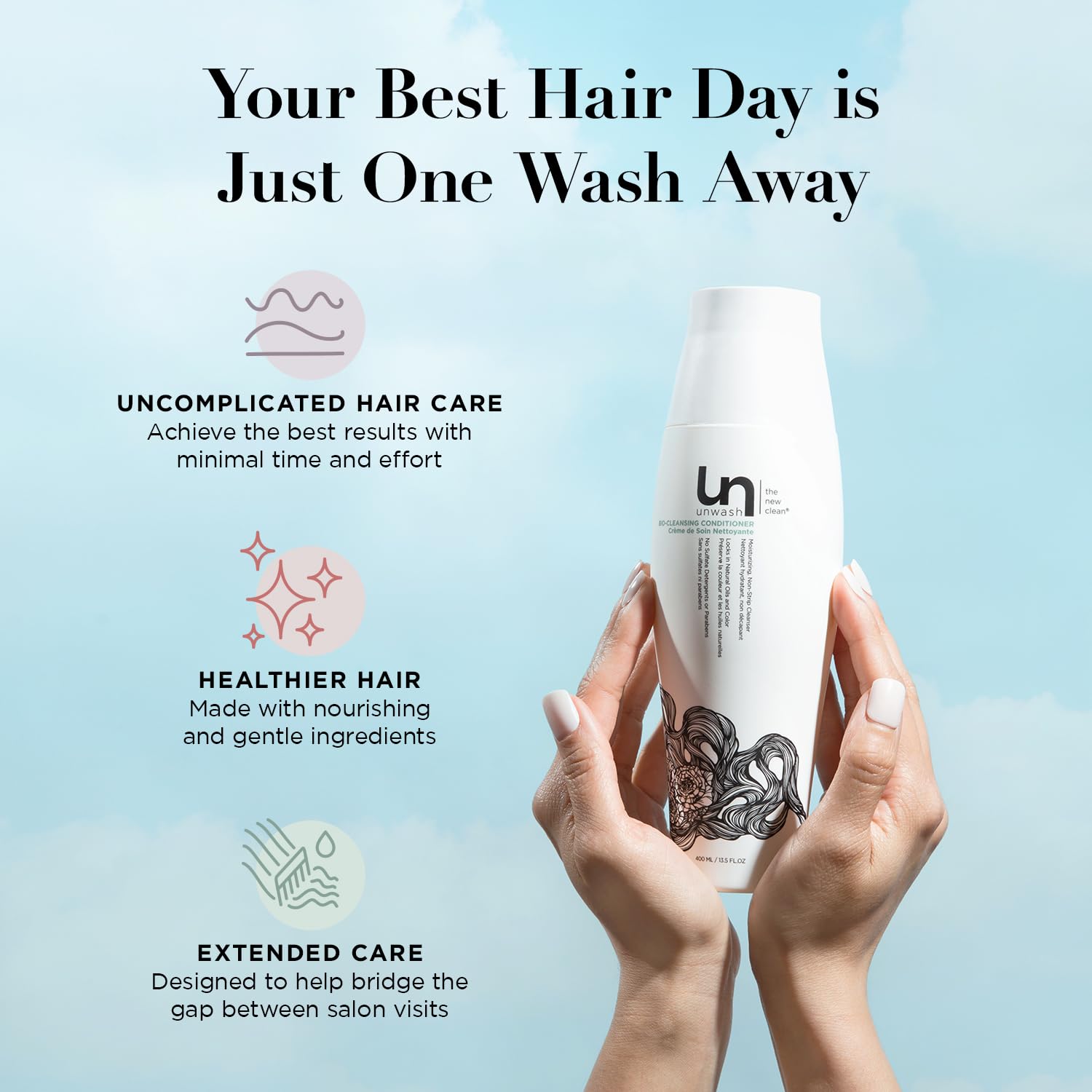 Unwash Bio-Cleansing Conditioner curly hair after use shows soft, manageable coils