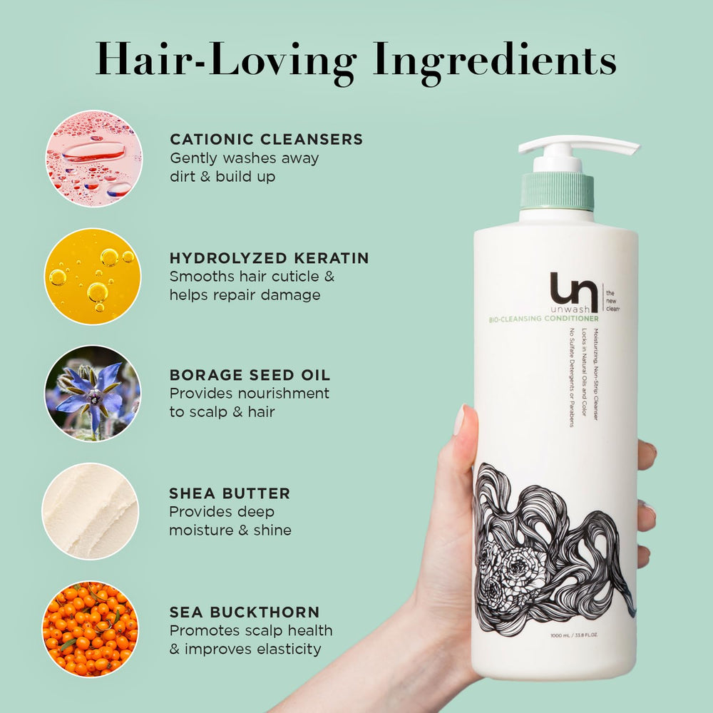 Unwash conditioner in hand shows detangler-ready hydration for dry, curly hair.