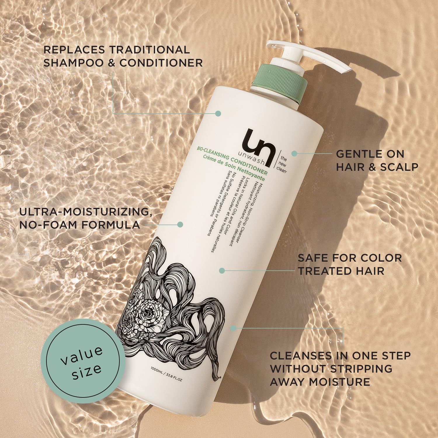 Unwash label closeup emphasizes moisture-rich ingredients for frizz-prone coils.