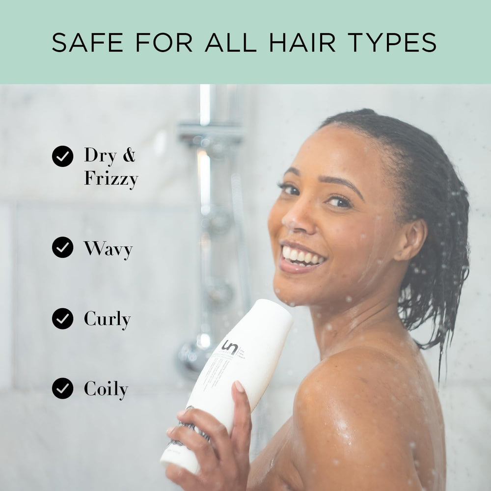 Unwash Bio-Cleansing Conditioner rinse image shows easy removal without stripping oils