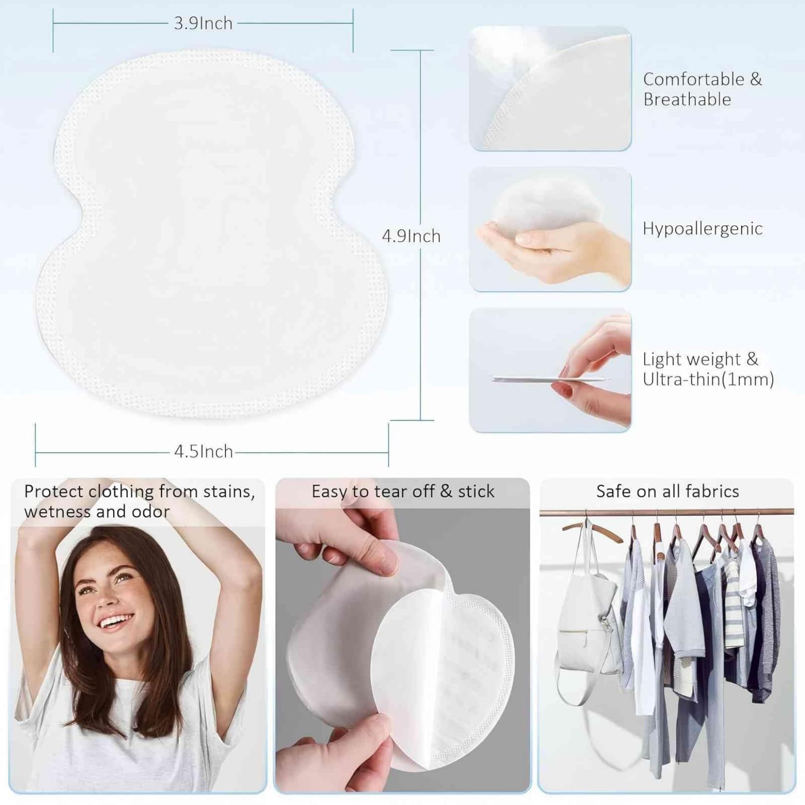 UOIRMI disposable armpit pads closeup show ultra-thin comfort and absorbency