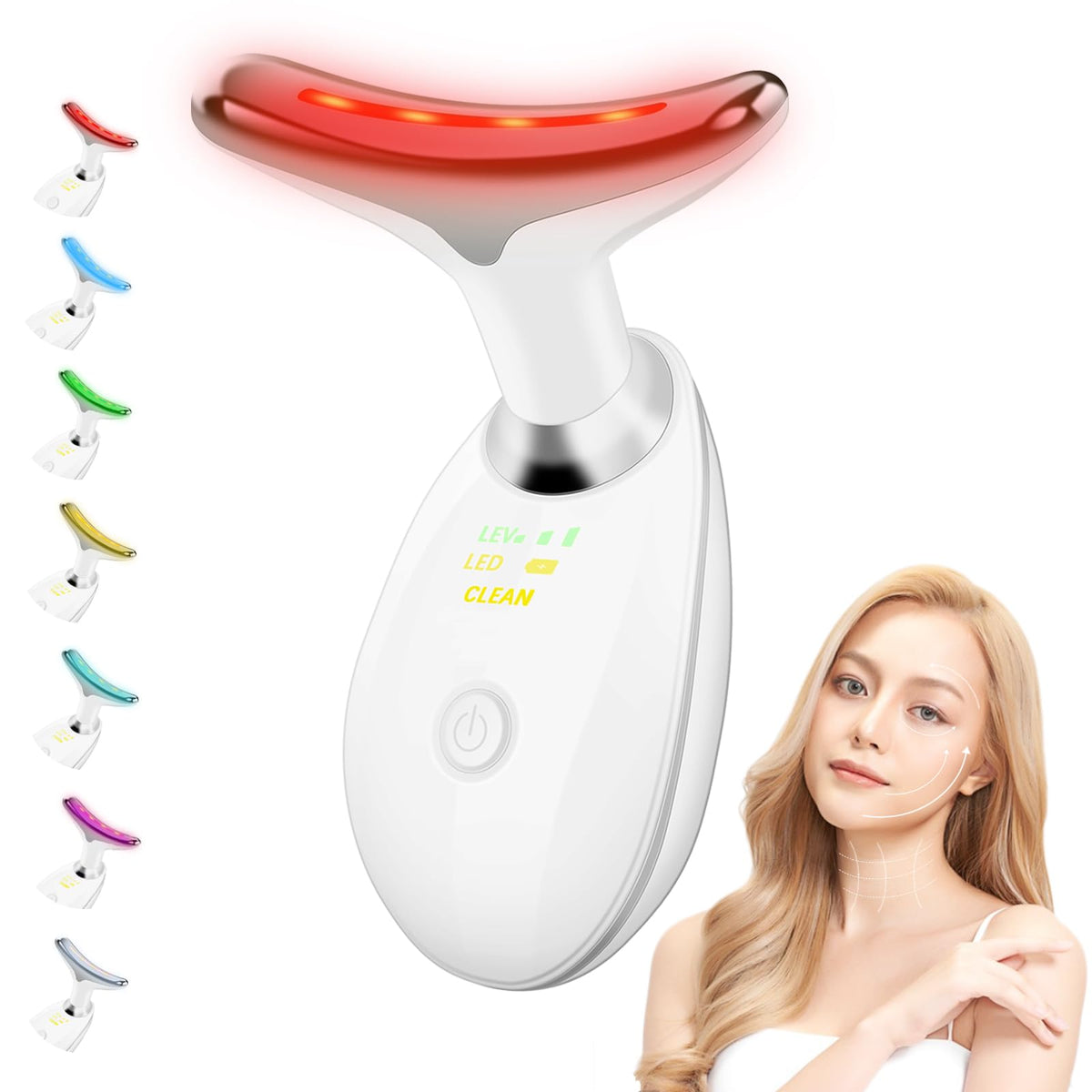 Uonkeus face-neck massager front view shows ergonomic handheld design for easy at-home facial therapy.