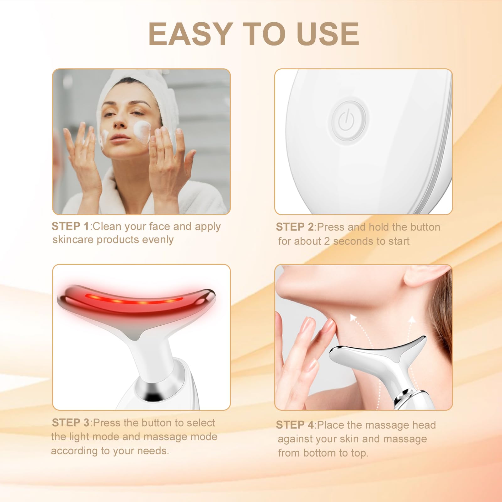Uonkeus massager in action on cheek with light glow, soothing vibes.