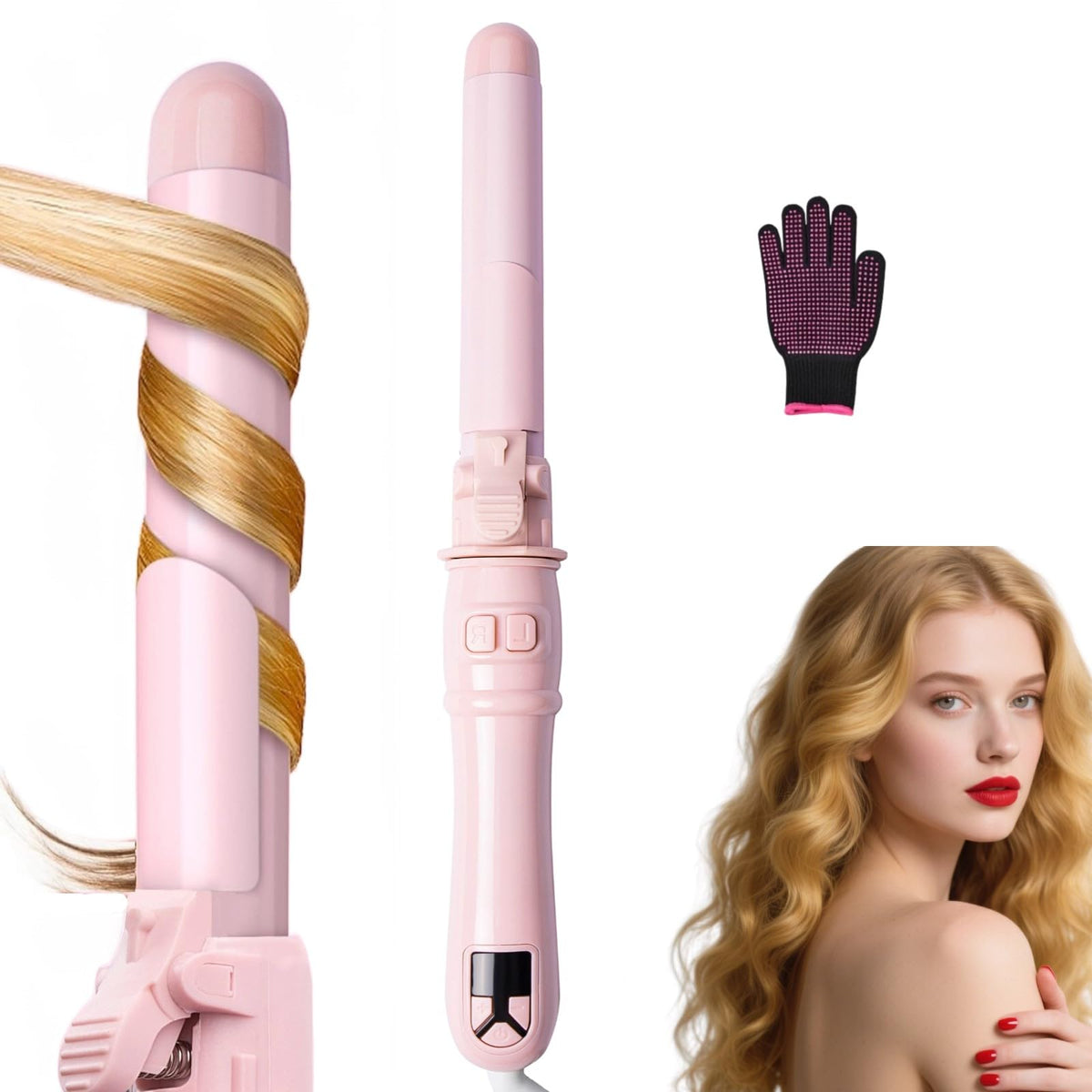 UOTJCNR automatic curling wand with LED display showing precise temperature for reliable styling.