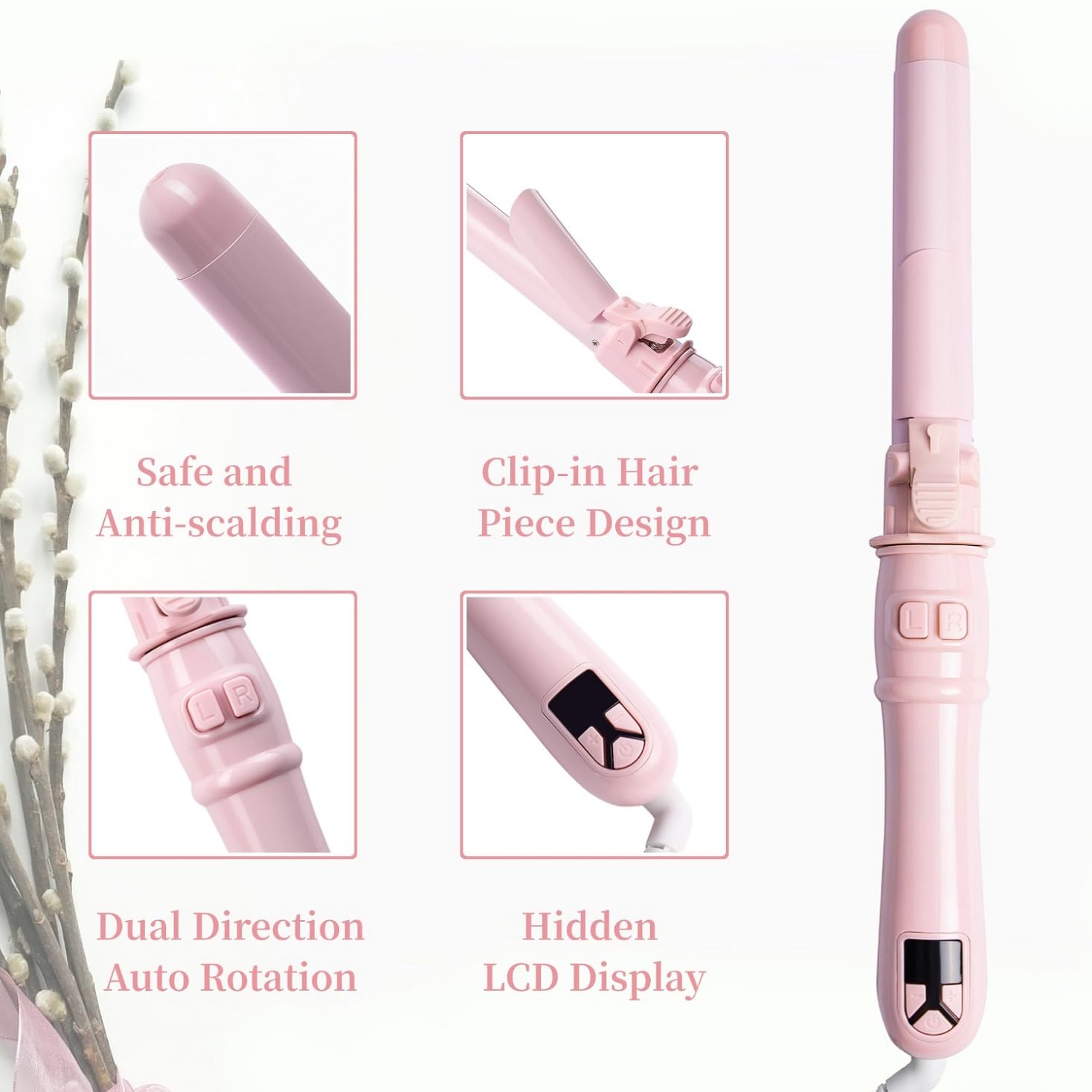 UOTJCNR curling wand quickly heats to 428°F for fast, efficient styling.