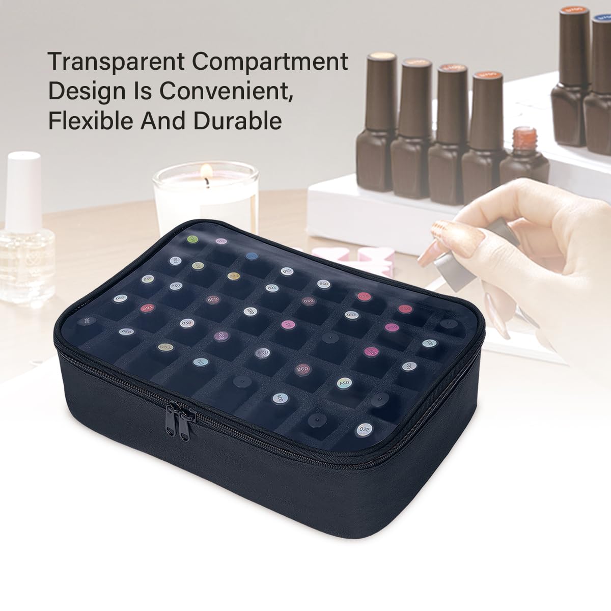 UOZL small clear nail polish organizer reinforced top-handle for stable portability.