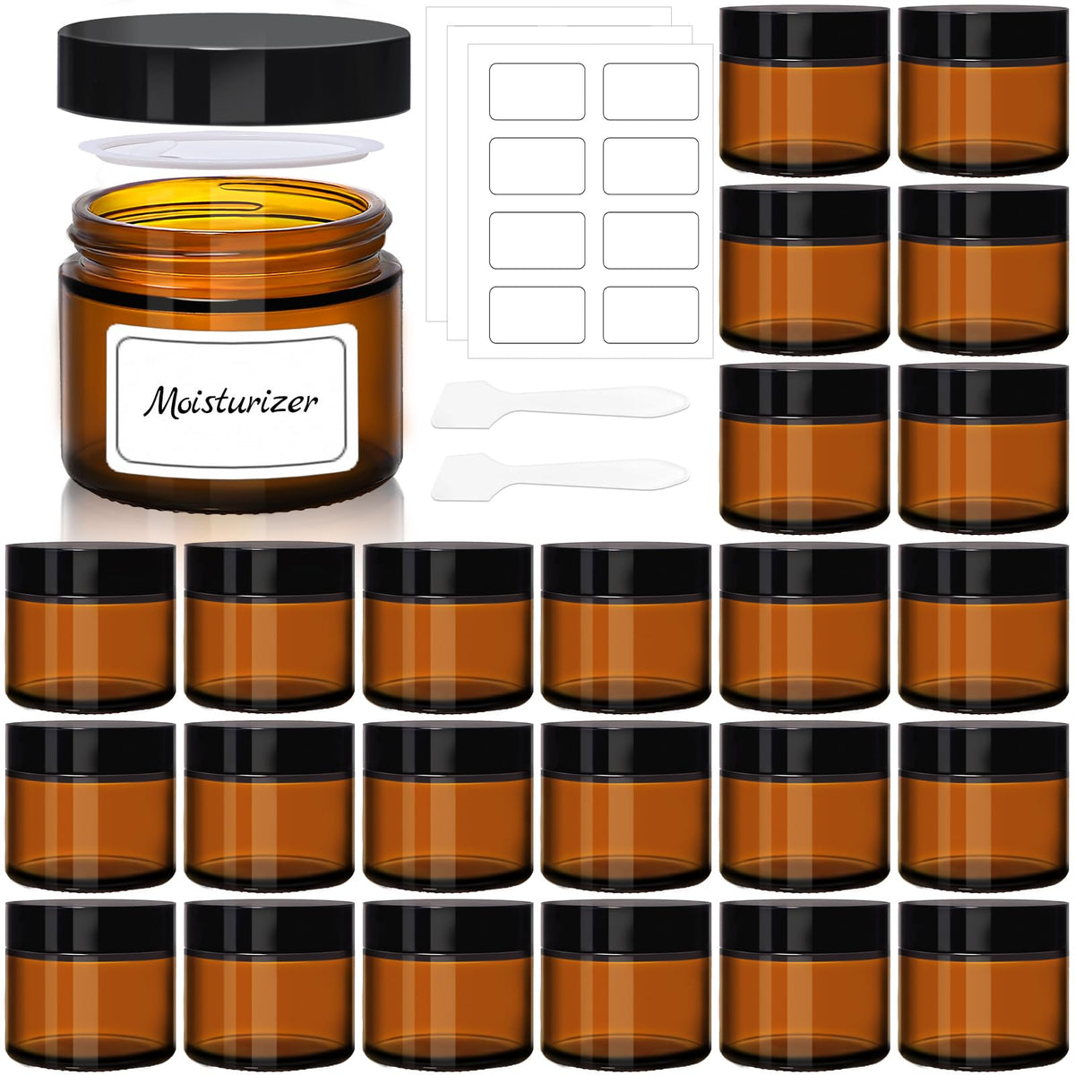 UPBUD amber 2oz glass jar with wide mouth for easy filling and precise portioning