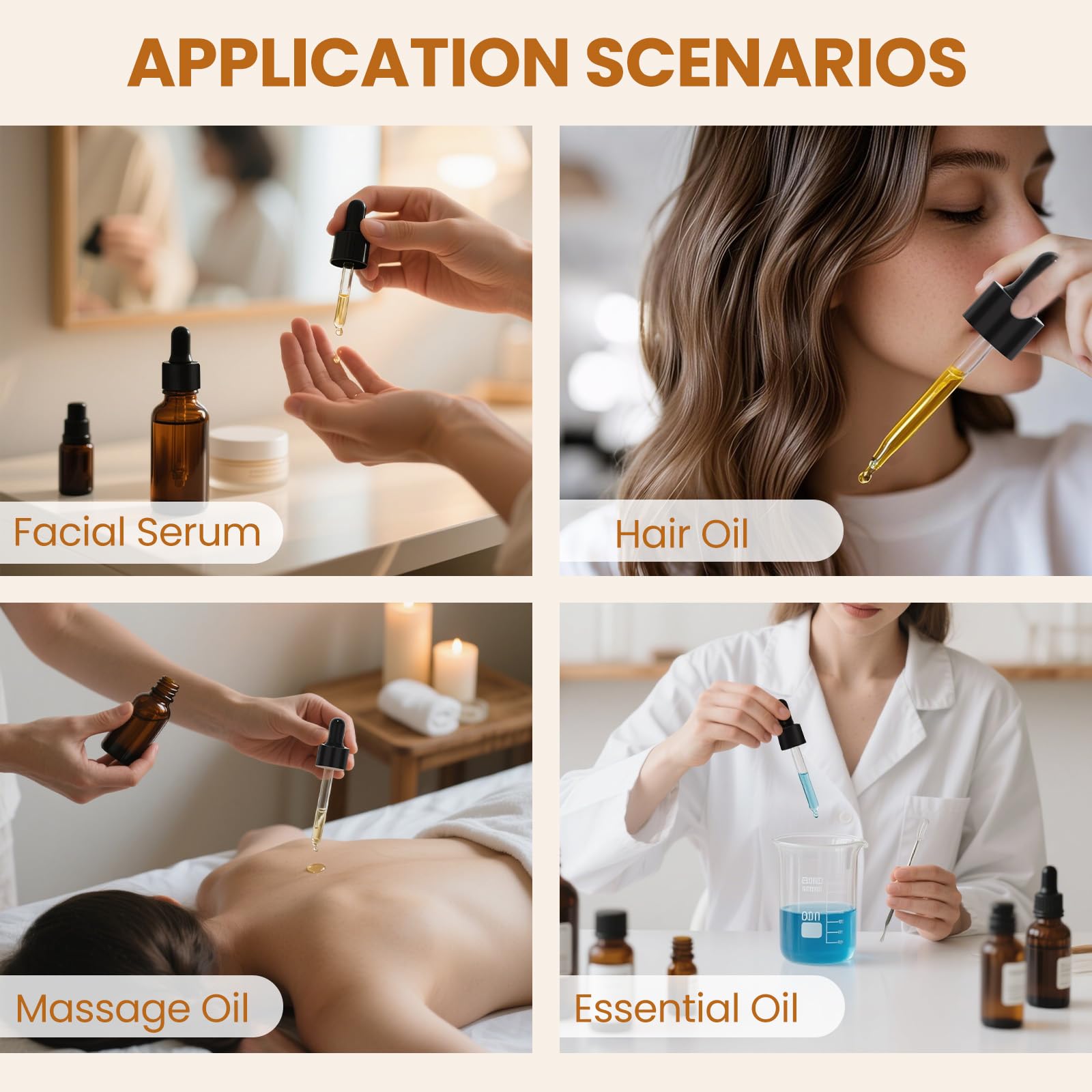UPBUD amber glass dropper bottle with 3ml droppers for precise application