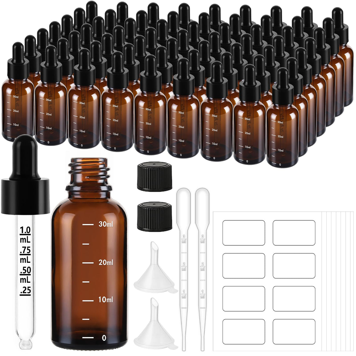 UPBUD amber glass dropper bottles collection with UV protection for light-sensitive essential oils.