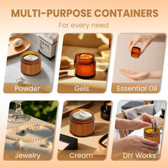 UPBUD amber jar design offers sturdy, reusable storage for cosmetics.