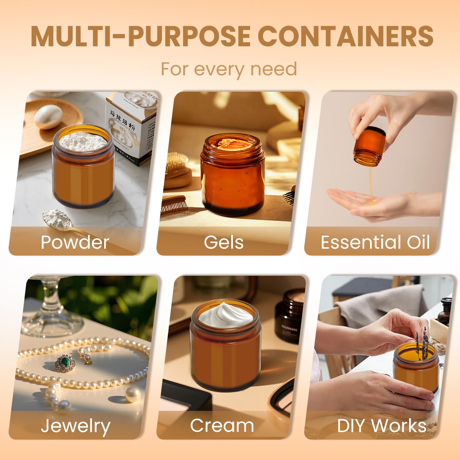 UPBUD travel-size amber jars fit compact skincare routines