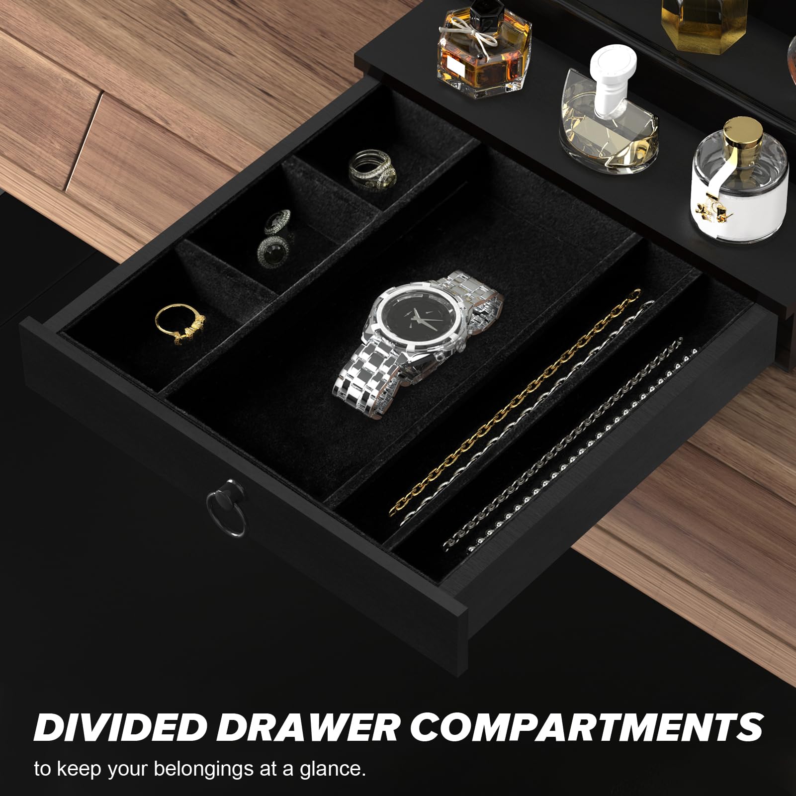 Upcessory Cologne organizer with magnetic lid for concealed storage.